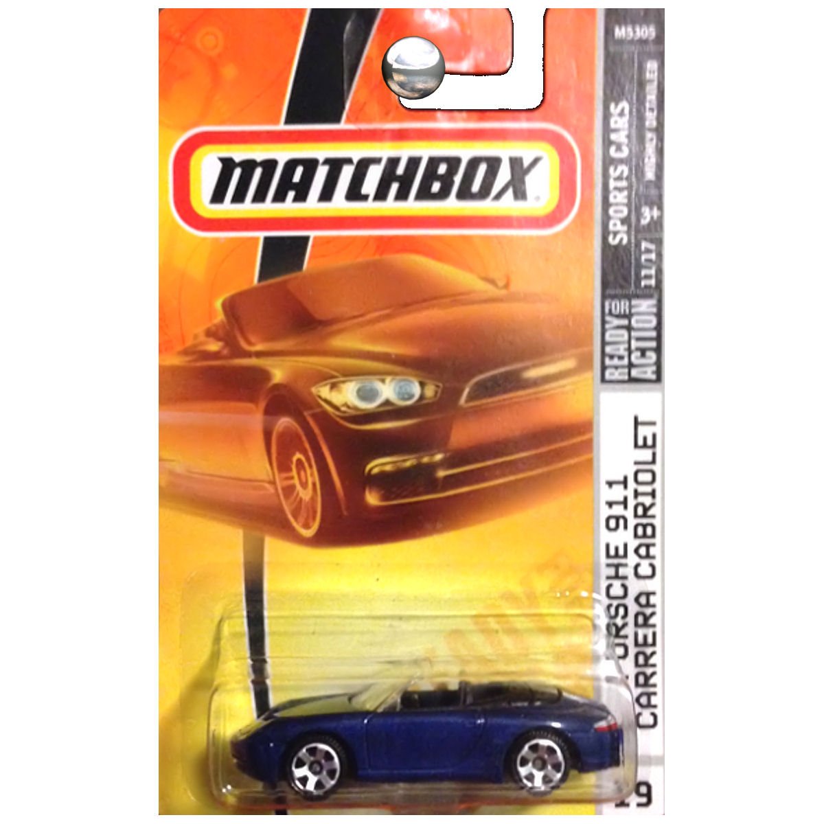 Matchbox 2008 Sports Cars Blue Porsche 911 Carrera Cabriolet Convertible - #019 of 100