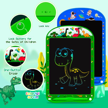 2 Pack Lcd Writing Tablet For Kids,10 Inch Colorful Doodle Board Erasable And Reusable Drawing Tablet, Dinosaur &Space Themes Le