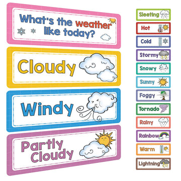 Lachilly 16 Pcs Weather Flash Cards, Headers Subject Titles For Bulletin Board Classroom, Montessori Learning Cards, Kids Educat