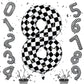 Foil 8Th Birthday Number Balloon, Large Checkered Helium 8 Racing Balloons Decor, 40 Inch Self Inflating Black And White Number