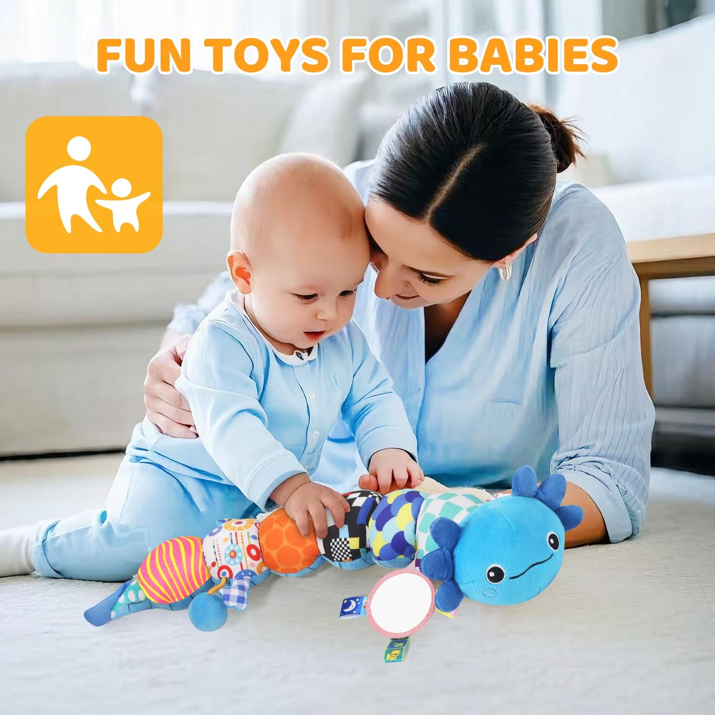 Baby Toys for 0-6 6-12 Months  Plush Axolotl Toy with Mirror Crinkle and Rattle for Infant Newborn Tummy Time Sensory Music Stuffed Animal Toy for 0-3-6-12 Month Baby Boys Girls Shower Gifts