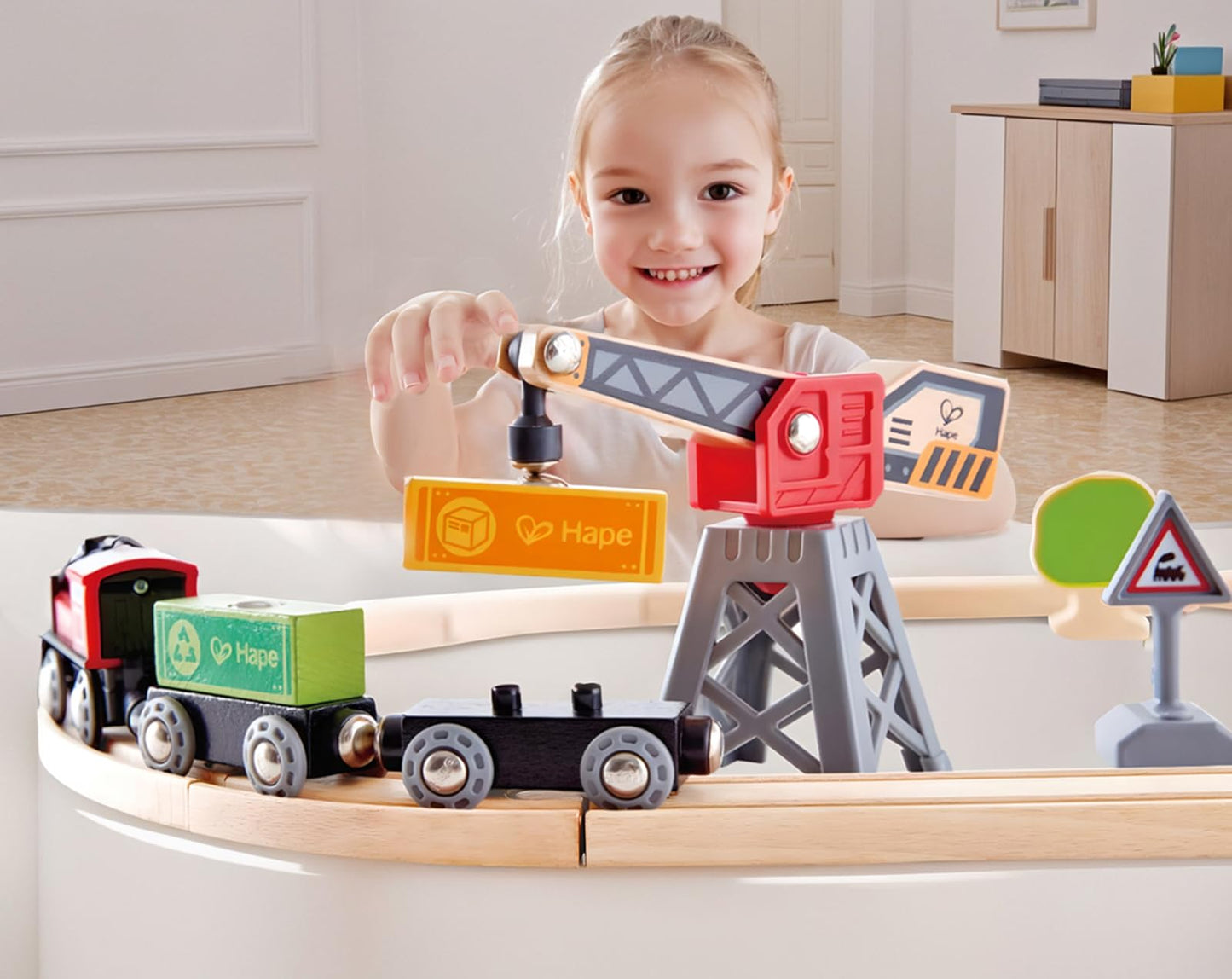 Hape Cargo Delivery Loop Train and Railway Toy Set Multicolor  19.69'' L x 15.75'' W x 4.72'' H