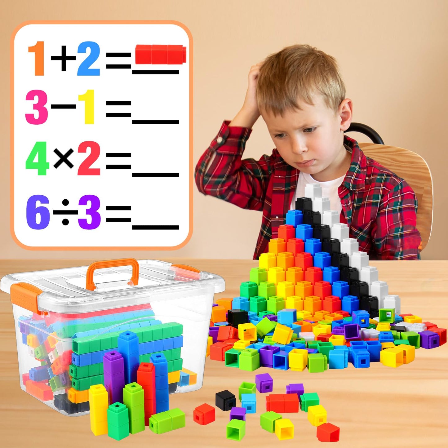 Jenaai 500 Pcs Math Learning Linking Cube with Storage Container Counting Cubes, Colorful Plastic Counting Blocks, Manipulatives
