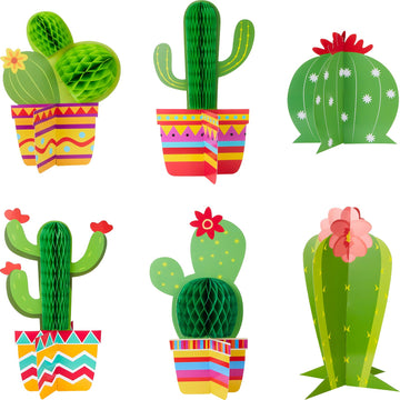 Gejoy 6 Pieces Cactus Party Decorations Cactus Honeycomb Table Centerpieces Paper Cutouts for Back to School Fiesta Cinco De May