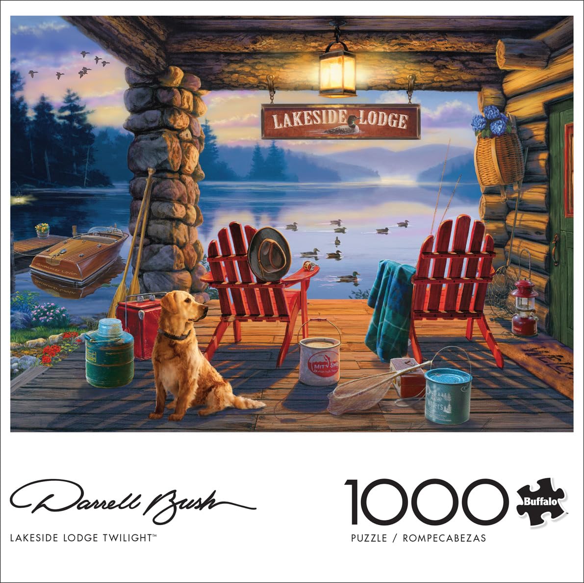 Buffalo Games - Darrell Bush - Lakeside Lodge Twilight - 1000 Piece Jigsaw Puzzle For Adults Challenging Puzzle Perfect For Game Nights - Finished Puzzle Size Is 26.75 X 19.75