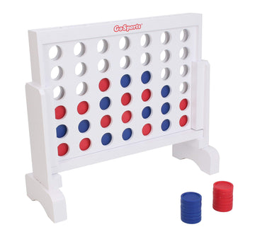 Gosports 1 Foot Width Premium 4 In A Row Game, Choose Between Classic White Or Dark Stain - With Connect Coins, Portable Case An
