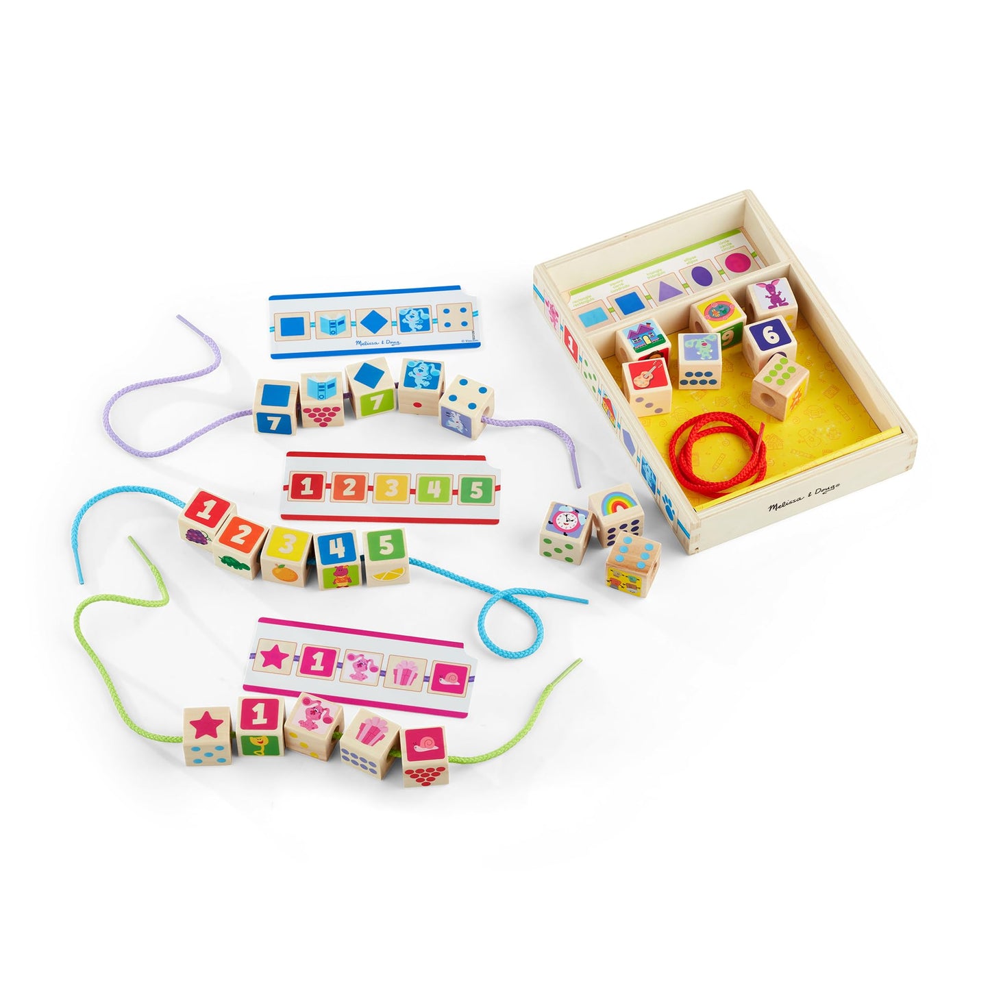 Melissa & Doug Wooden Lacing Beads Set - 25 Beads, 4 Cords, Multi-color, FSC Certified, Model 33046, 10.0 x 7.0 x