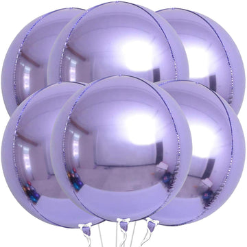 Katchon, Big Purple Mylar Balloons - 22 Inch, Pack Of 6 | 4D Round Balloons, Light Purple Foil Balloons | Purple Metallic Lavender Balloons For Lavender Party Decorations | Metallic Purple Balloons