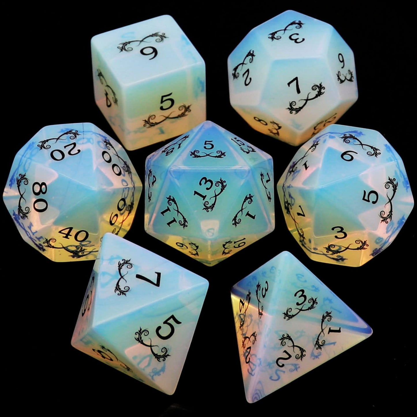 Haxtec Gemstone Dice Opal DND Dice Set with Dice Case Opalite D&D Dungeons and Dragons Dice TTRPG DND Master Gift