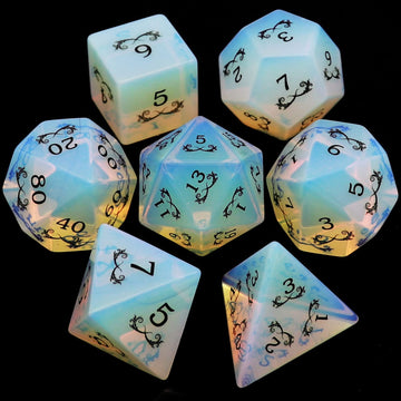 Haxtec Gemstone Dice Opal DND Dice Set with Dice Case Opalite D&D Dungeons and Dragons Dice TTRPG DND Master Gift