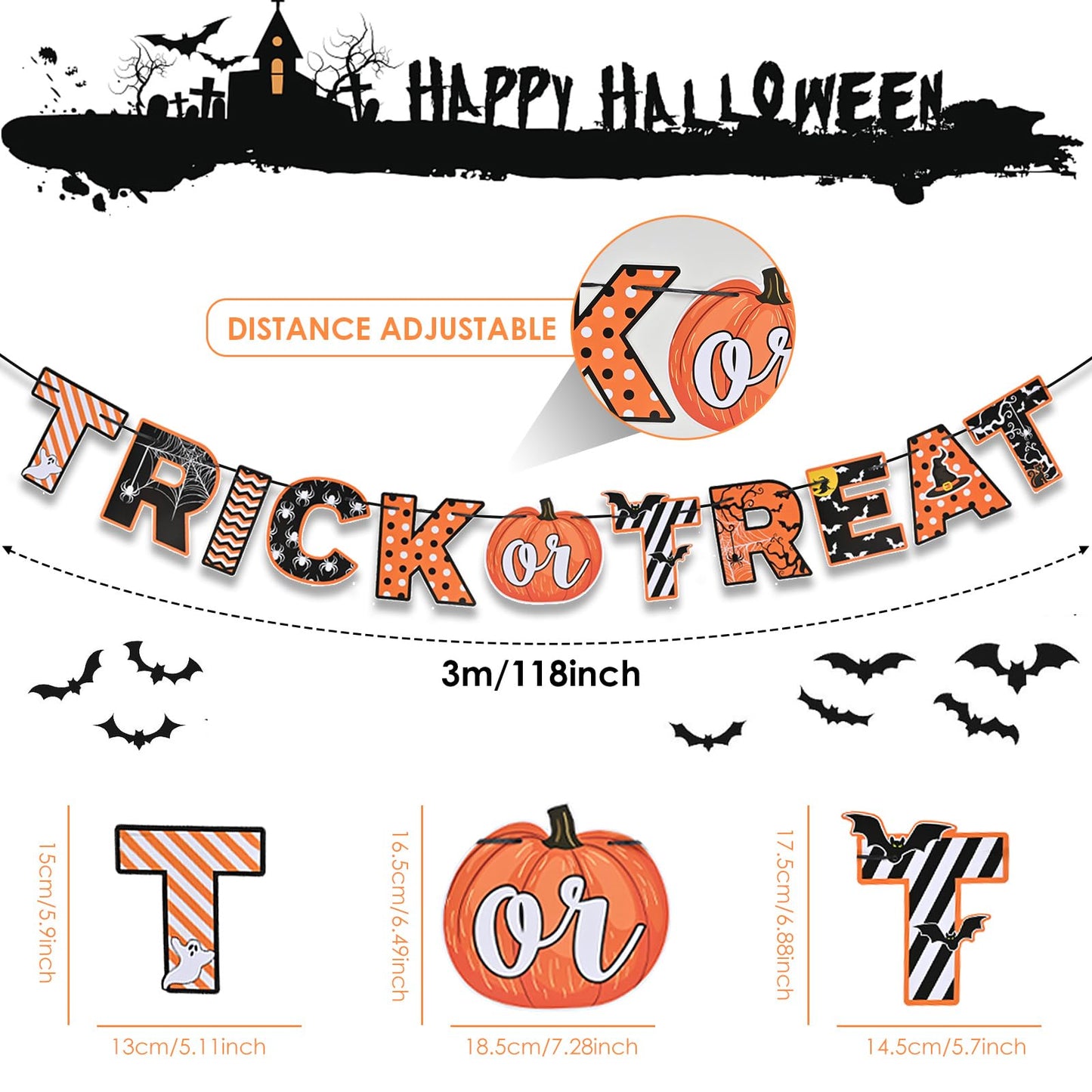 Halloween Trick Or Treat Paper Party Banner Fireplace Decor, Ahfulife Halloween Hanging Bunting Garland Sign For Halloween Party