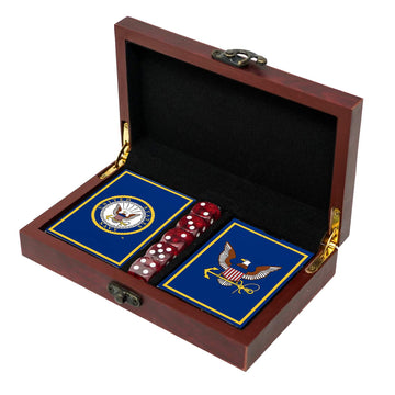 US Navy Gift Set Playing Cards & Dice | Navy Rank Insignia Cards | Navy Sailor Gifts | Disabled Veteran Owned Business | Navy Card & Dice Set