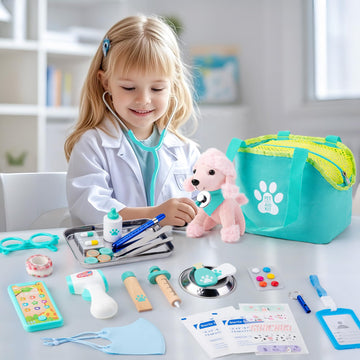 Doctor Kit for Toddlers 3-5 with Dog Toy 37 PCS Veterinarian Playset for Kids Doctors Play Set Pretend Play Doctor Set Vet Kit f