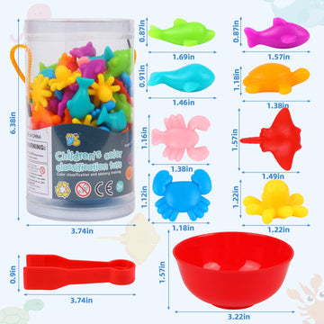 Lokipa Counting Ocean Animal Toys, Color Sorting Set Ocean Animal Matching Game With Rainbow Sorting Cups Montessori Educational Sensory Toys For Toddlers Kids Ages 3 Years And Up