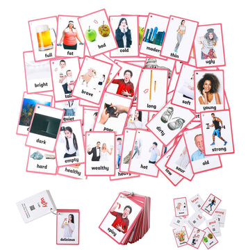 Fielddream 49Pcs Adjectives Toddlers Flash Cards With Pictures Baby Learning Games Toys Education Flashcards For Kids Classroom Kindergarten Preschoolers Gifts