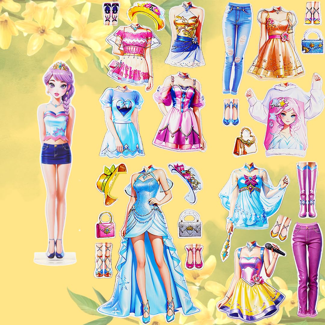 Rqmaoy Magnetic Dress Up Dolls Paper Dolls For Girls Ages 4 5 7 8 9 10, Princess Magnetic Paper Dolls - Christmas Birthday Easte