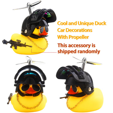 Wonuu Rubber Duck Car Ornaments Cool Yellow Duck Car Dashboard Decorations Squeaky Glasses Duck With Propeller Helmet For Car Ccessories Dashboard (Full_Black-Yellow G)