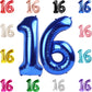 16 Balloon Number, Metallic Blue Number 16Th Birthday Balloons 40 Inch, Sweet 16 Years Old Metallic Blue Birthday Decorations Fo