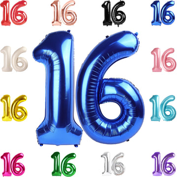 16 Balloon Number, Metallic Blue Number 16Th Birthday Balloons 40 Inch, Sweet 16 Years Old Metallic Blue Birthday Decorations Fo