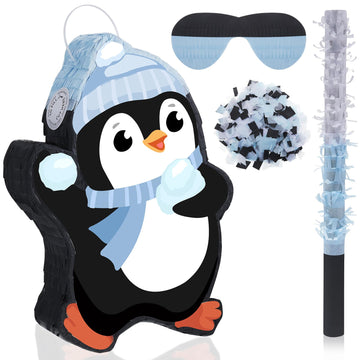 Lewtemi 15.1 Inch Penguin Piñata Winter Penguin Party Supplies Candy Animal Piñata With Stick Confetti And Blindfold Gift For Boy Girl Adults Winter Theme Birthday Party Supplies Decorations (Elegant)