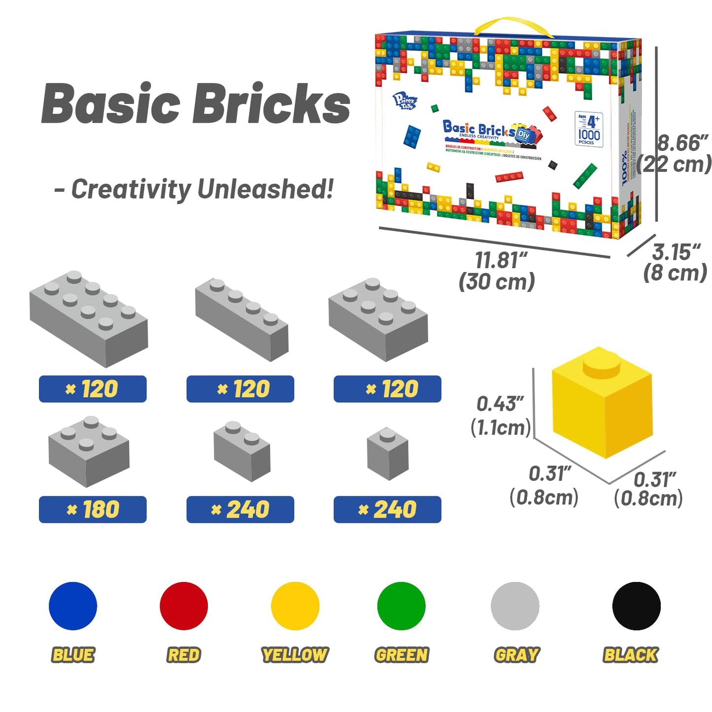 Pairez Toys 1000 Piece Building Bricks Set, Classic Creative MOC Bricks Starter Set, Accessories Compatible with All Major Brand
