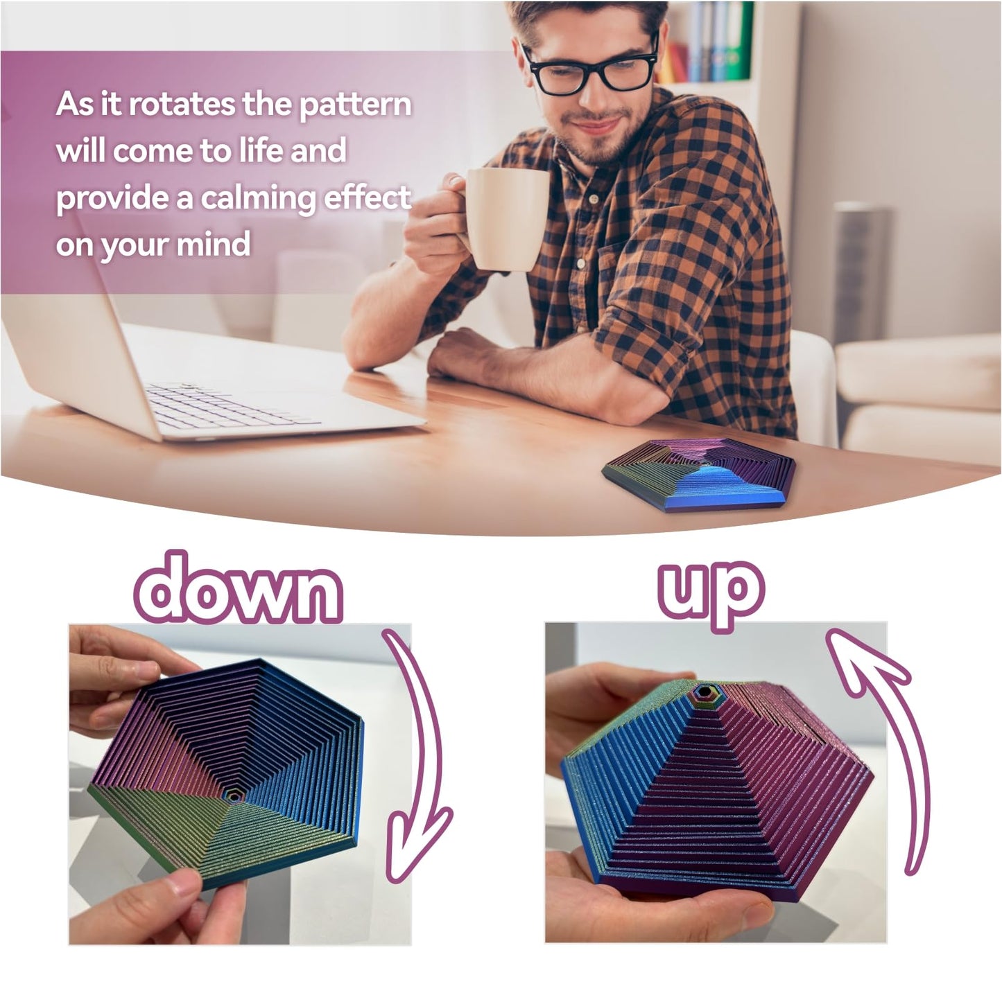 Fractal Fidget Hexagon-3D Printed Hexagon Fidget Toy, Infinity Cube Sensory Toys For Adults, Desk Spinning Toy, Hexagon Spiral V