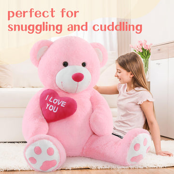 Beniny Large Teddy Bear Stuffed Animal 5Ft, Big Teddy Bear With Heart, Giant Brown Stuffed Bear Plush Toys For Kids, I Love You