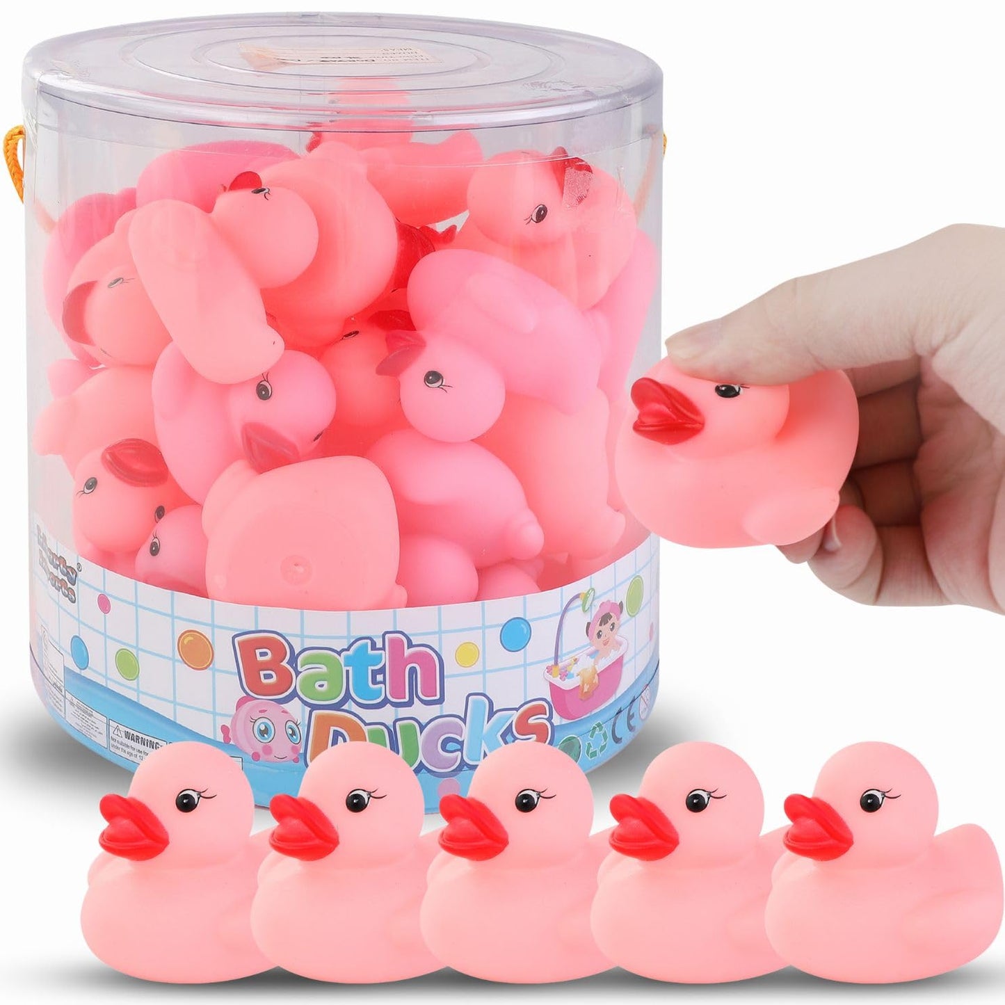 36 Pieces Classic Rubber Duck Bath Toys - No Holes Bpa Free Floating Duckies For Boys Baby Shower, Party Favors, Kids Gifts (Pink)