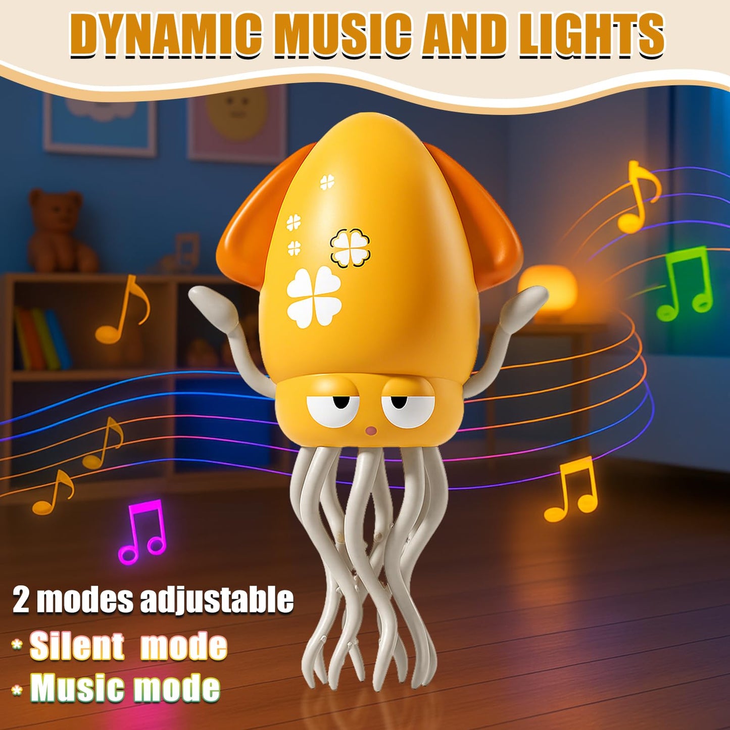 Magic Dancing Octopus Toy  Smart Tentacle Explorer  Wiggly Wonder Interactive Fun Octopus  Crawling Dancing Automatic Obstacle Sensor Toys  Crazy 8-Leg Wiggly Robotic with Music (Yellow)
