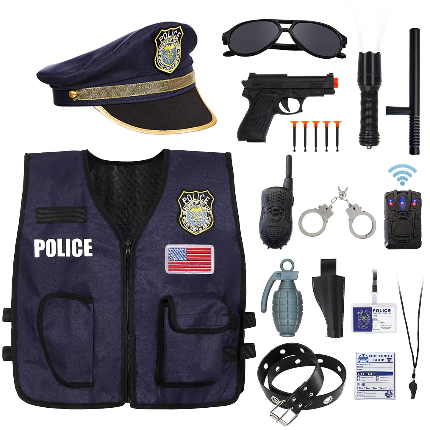 Skcaiht Police Officer Costume For Kids Cop Toddler Boy Costumes For Pretend Play Cosplay Set Ages 3-7