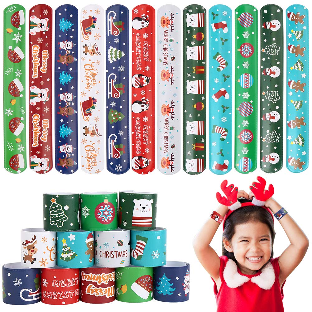 CCINEE Christmas Slap Bracelets,Xmas Slap Wristbands Snata Claus Reindeer for Christmas Party Gift Bag Filler Giveaways,48PCS