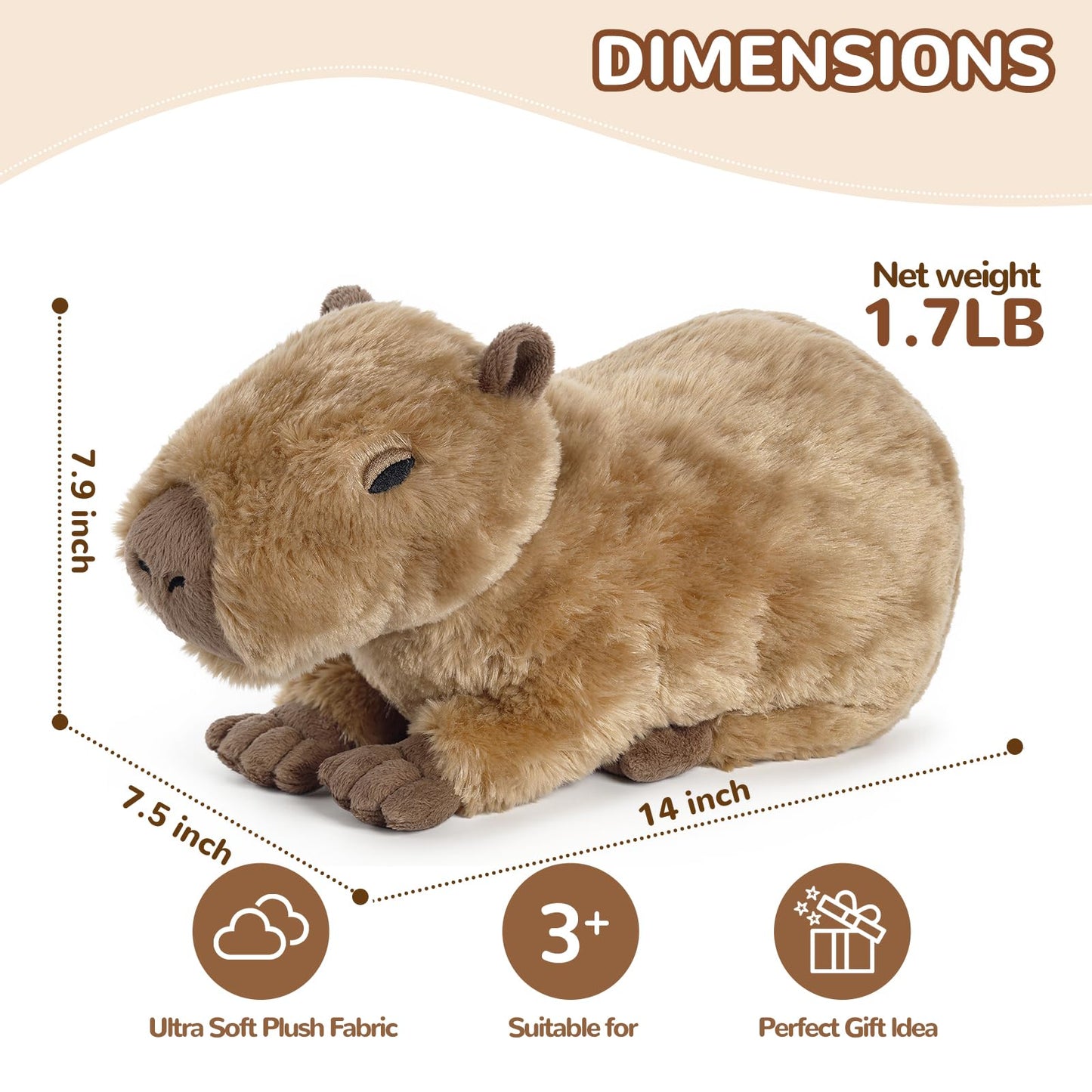 Cuckool Capybara Stuffed Animal - Brown Plush, 8"x14"x7", Microwavable, Lavender Scent, Soft Toy for Kids and Adults, Model DZKPBL001