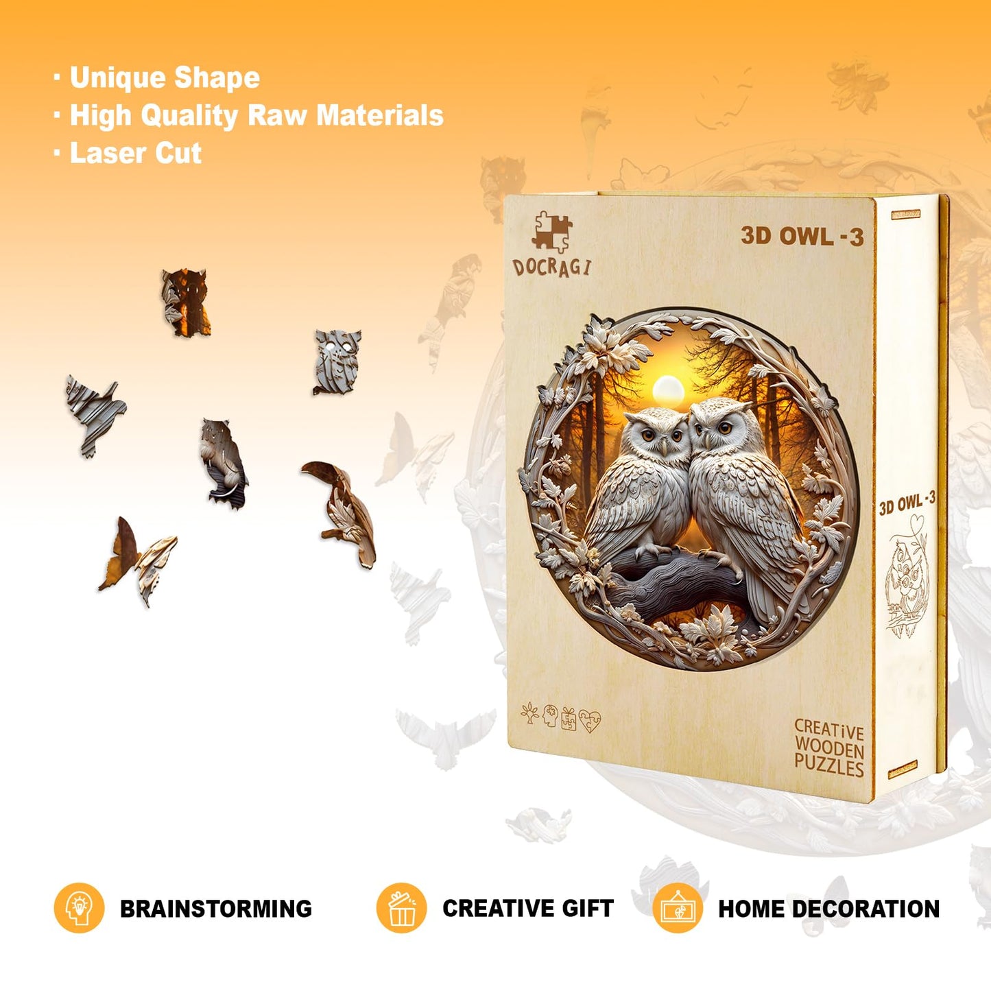 Wooden Puzzles for mature-themeds - Couple Owl Wooden Jigsaw Puzzle - Unique Animal Shaped Wood Puzzles mature-themed - Creative Birthday Gift Family Game 200pcs