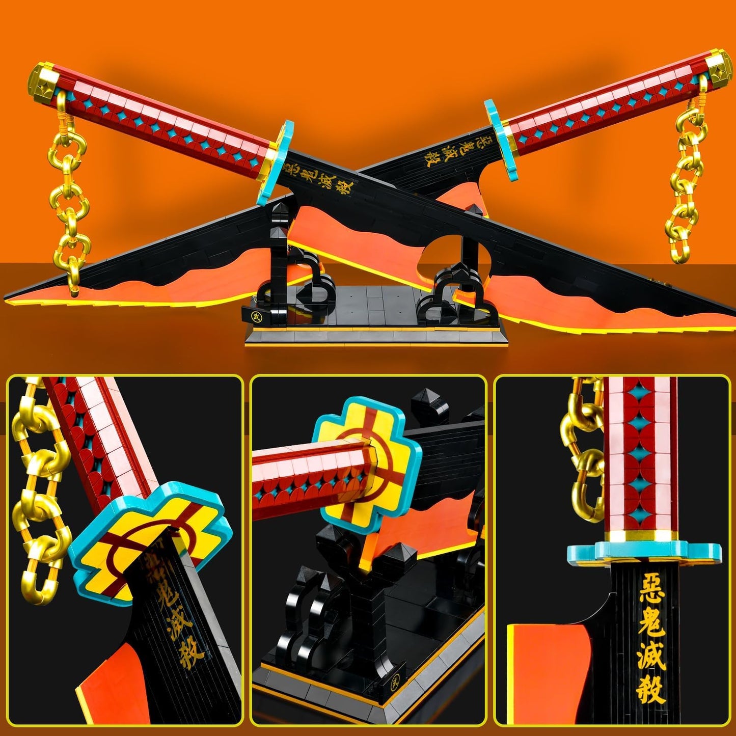 SATHIBI 82.6in Demon Slayer decorative replica blades Building Set Tengen Uzui Demon Slayer decorative replica blade Building Block with Stand Model Kits Katana Toy Creative Gifts for Demon Slayer Fan mature-themeds and Kids Boys 8-14 (1478 PCS)