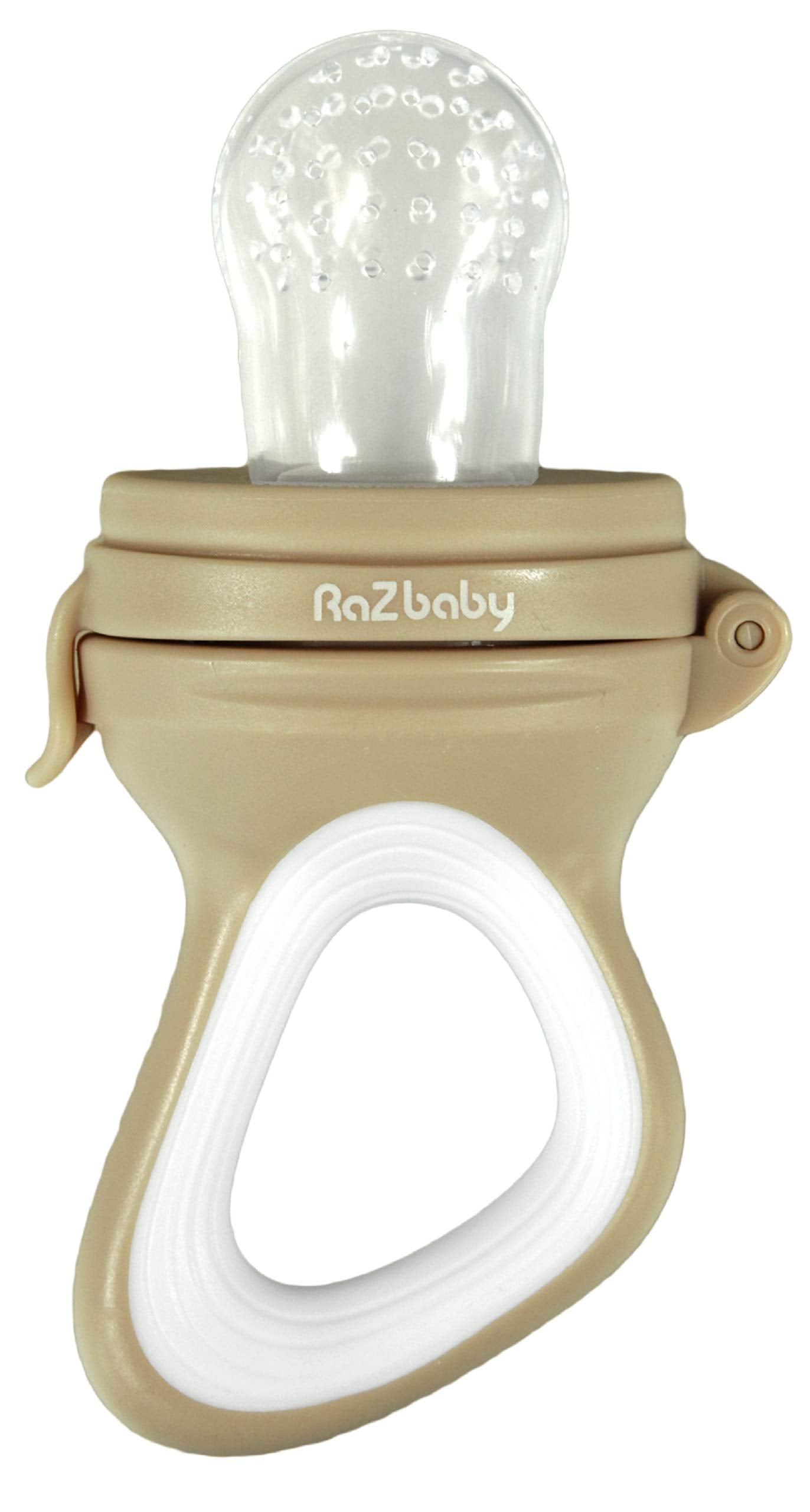 RAZBABY Baby Fruit Feeder Pacifier - Silicone Teether for Infants 6M+, BPA Free, Tan, Model 007-FB