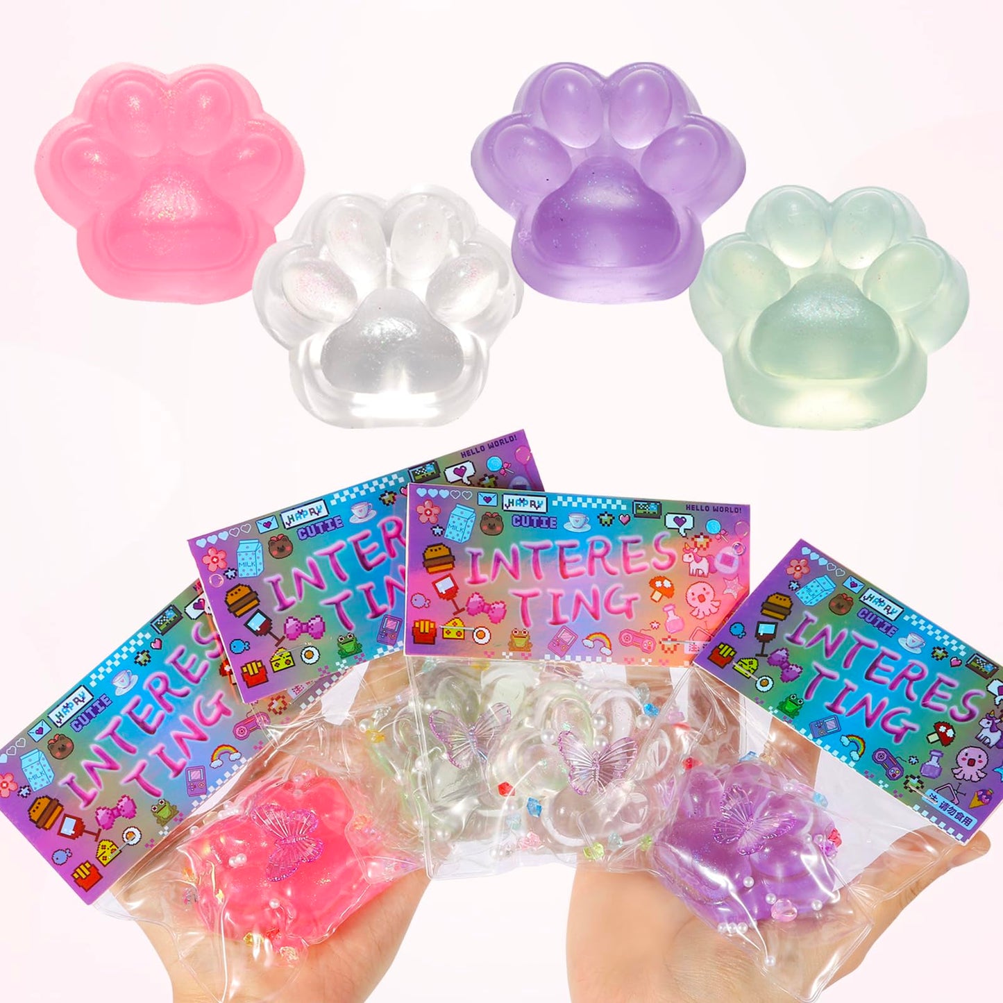 Taba Squishy Cat Paw Toys, 4Pcs Fidget Stress Relief Toys, Super Soft Sensory Toys Cute Kawaii Fufu Squishies Anxiety Relief Par