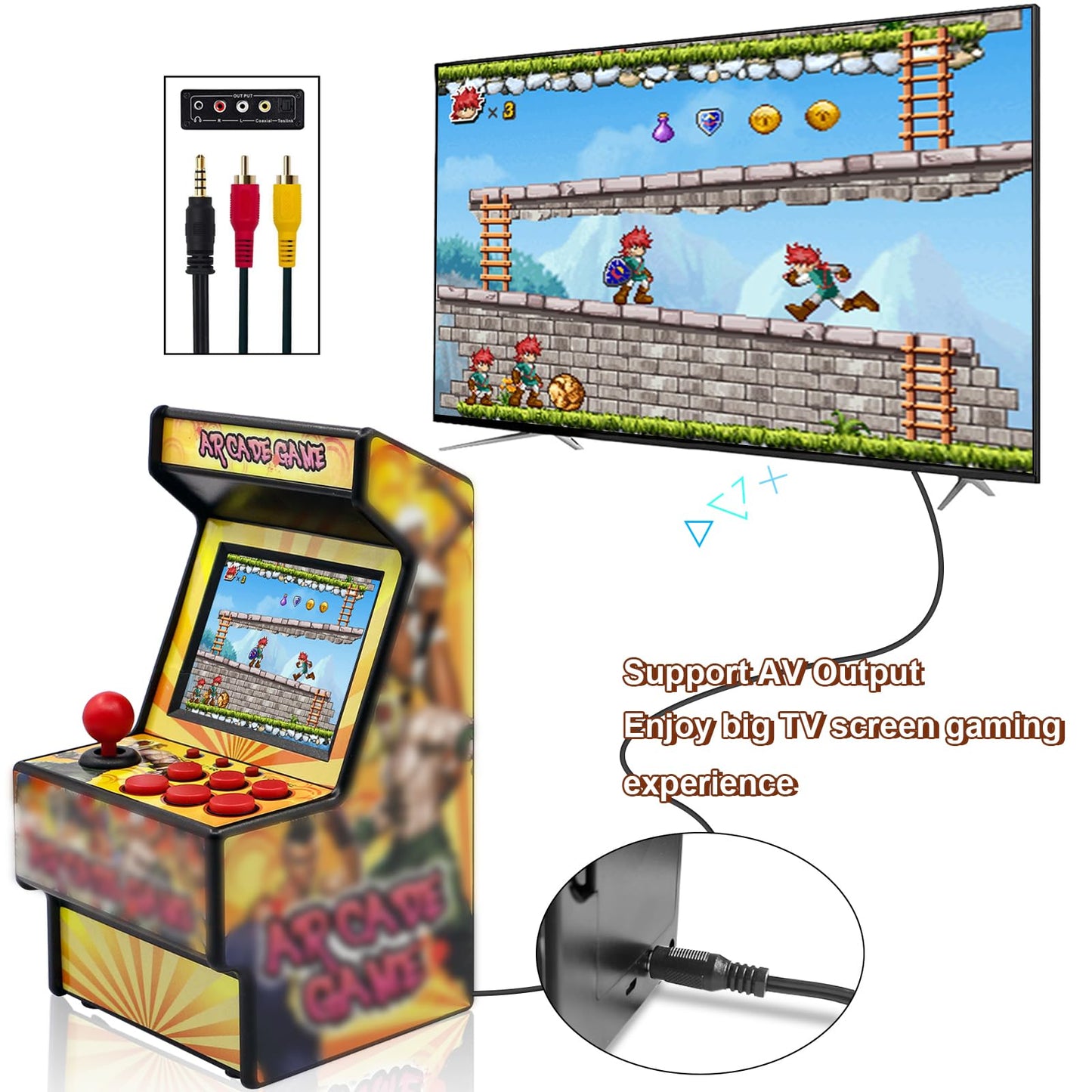 Easegmer Mini Arcade Game Machines For Kids With 156 Classic Portable Handheld Video Games 16 Bit 2.8 Inches Screen Travel Gaming Electronic Toys Novelty Gift For Boys And Adults - Yellow