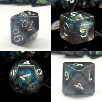 PJOY Black Resin Dice Set DND Dice with Iridescent Mylar Inclusion Polyhedral Dice D&D Dungeons and Dragons Accessories Gifts