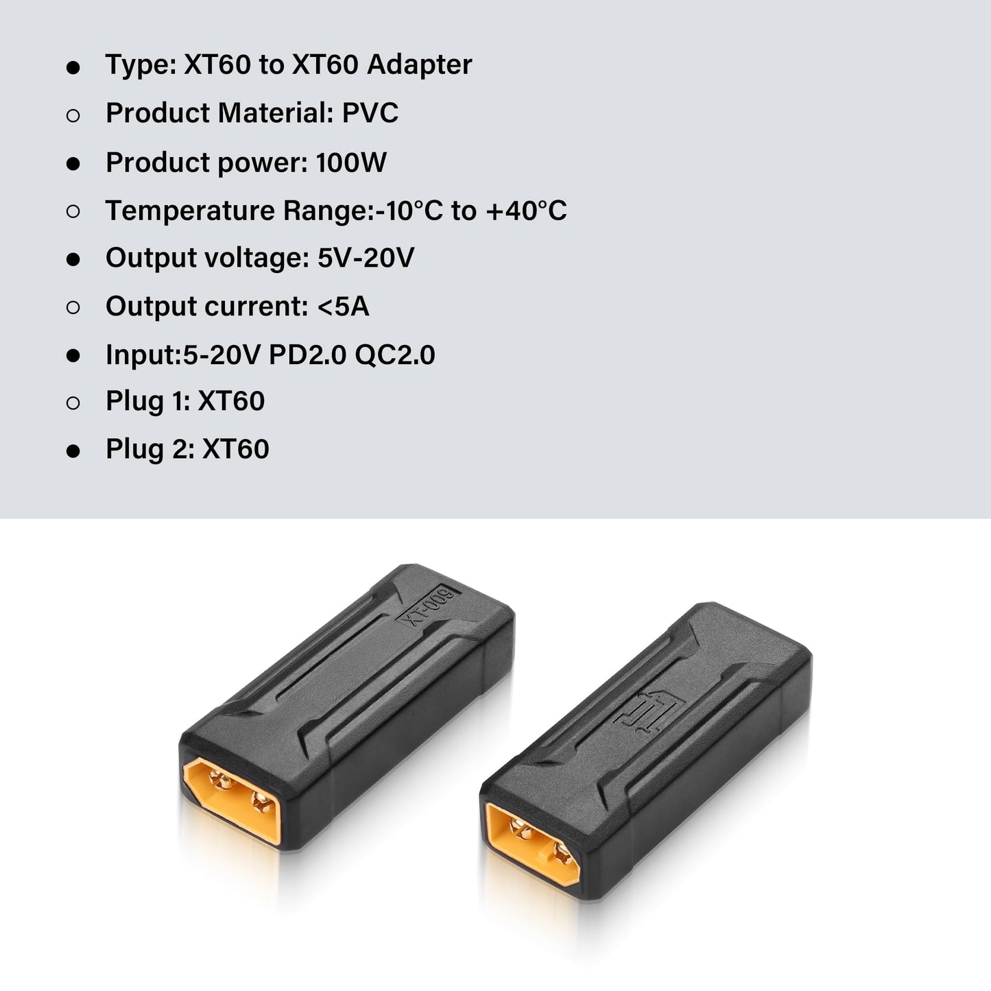 Sinloon 2 Pack Xt60 Male To Male Connector Adapter Xt60 Wireless Adapter For Rc Fpv Toy Car Plane Drone Battery (Male To Male)