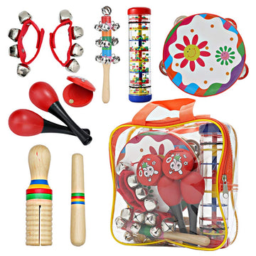 Kids Musical Instruments Toys Set: Baby Music Toys Montessori Percussion For Toddlers - Preschool Educational Musical Toys Set For Boys And Girls With Storage Bag (Red)