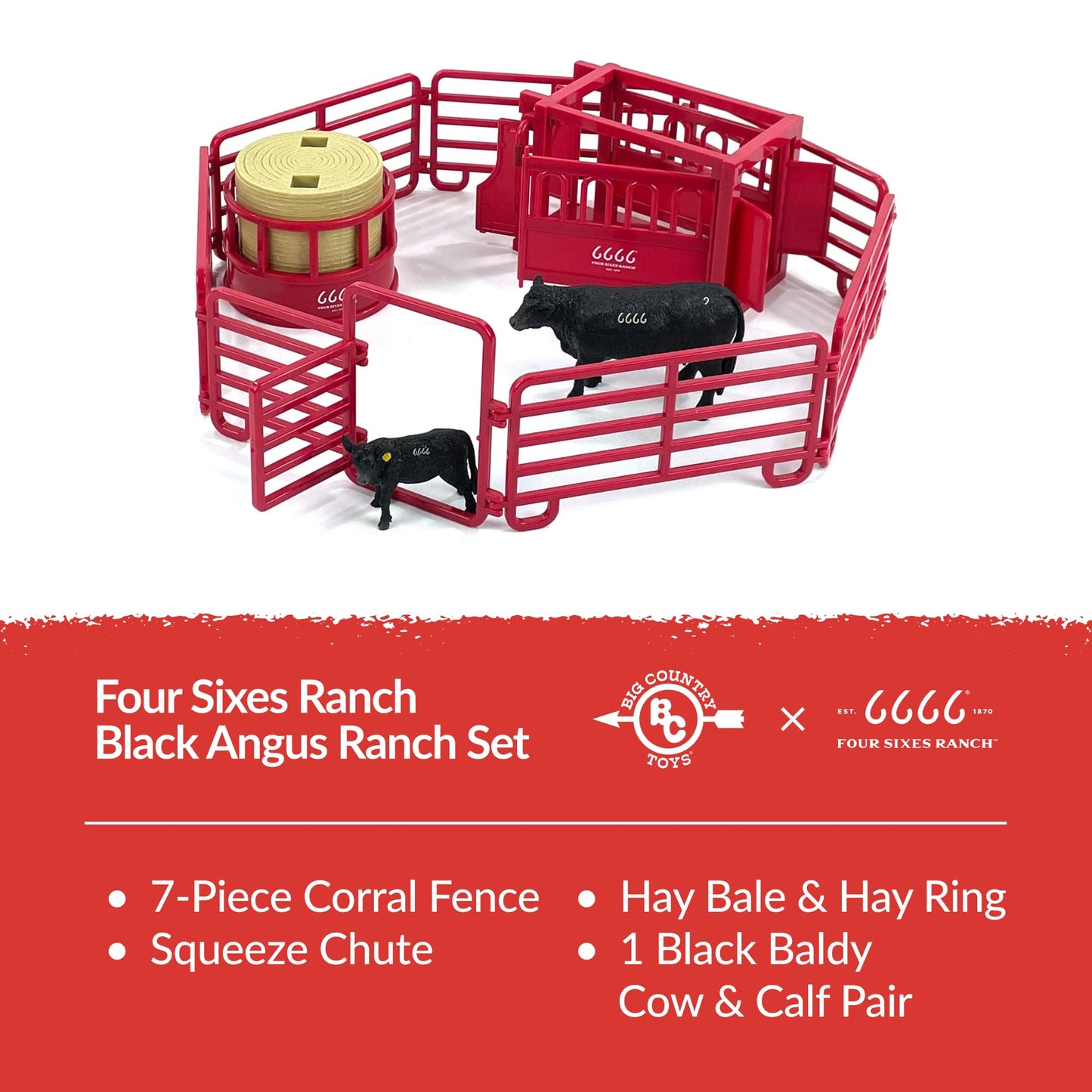 Big Country Toys 6666 Ranch Black Angus Ranch Set – Realistic Ranch Playset With Cattle, Accessories & Farm Fun
