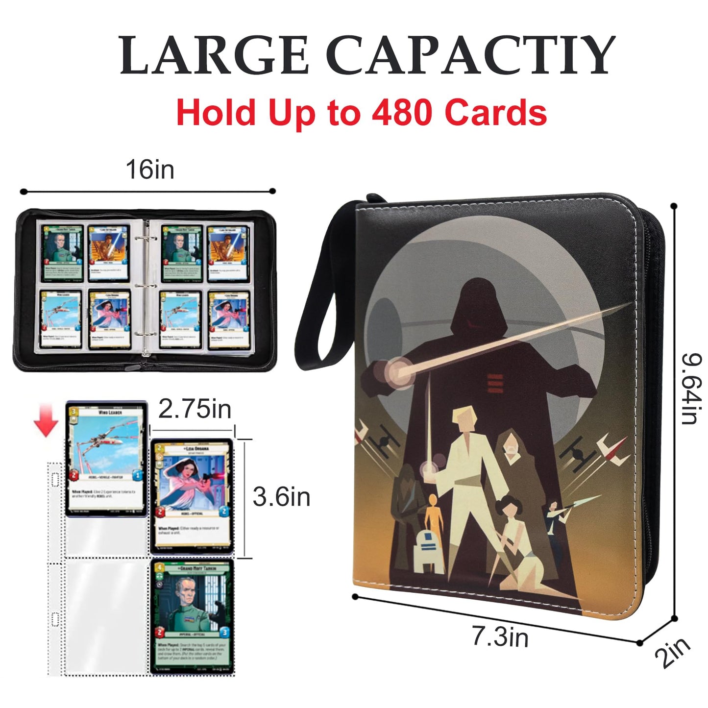 Card Binder for Trading Cards 4 Pocket with 50 Sleeves up to 400 Cards Waterproof Card Storage Bag with Sleeves for Playing Game Cards