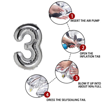 3 Number Balloon Silver 40 Inch Big Foil Mylar 3Rd Balloons For 3 Year Old Boy Girl Birthday Party Decorations Wedding Anniversa