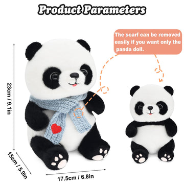 9.8'' Panda Dolls with Love Heart Scarf  Soft Stuffed Plush Animal Toys Plushies Valentines Day Decor Birthday Gifts for Her/Girlfriend Lover Mom Kids (Blue)