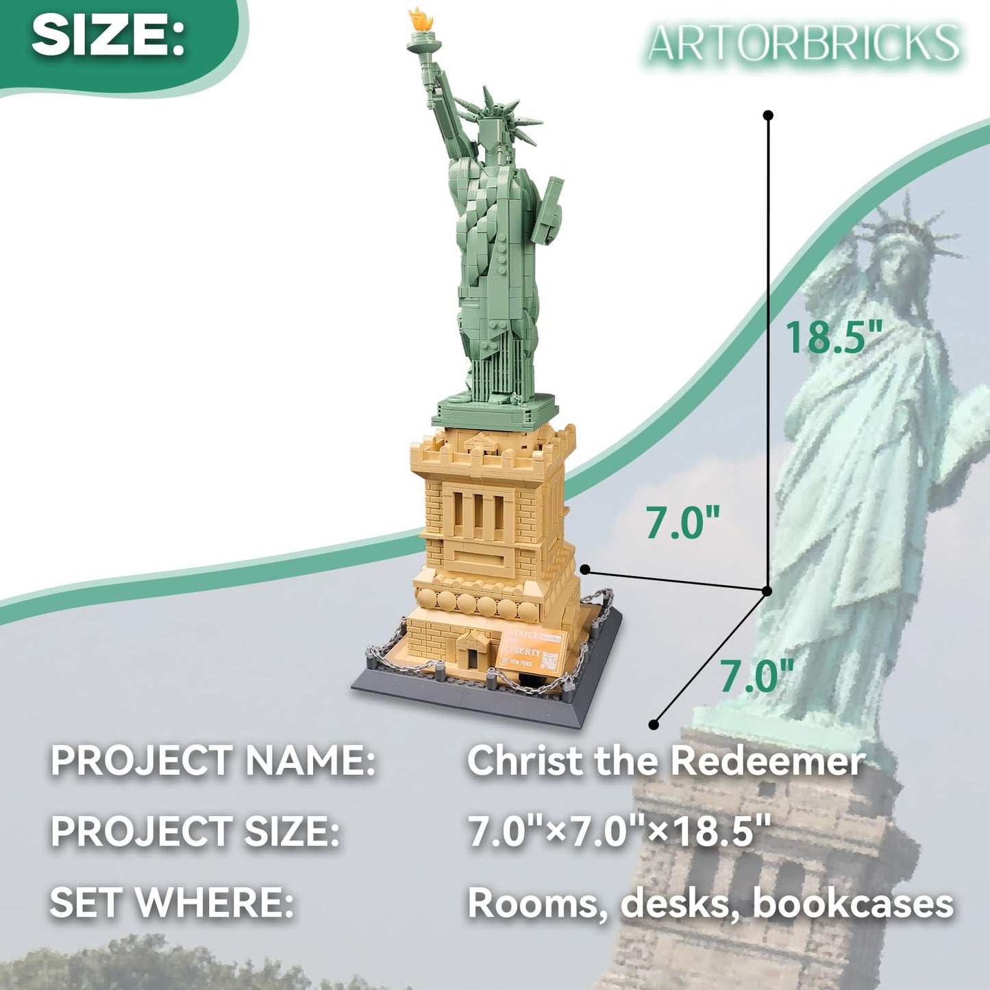 ArtorBricks Statue of Liberty Architecture Model Kit - 1577-Piece enhanced Building Set for Collectors  Detailed Display & Thoughtful Gift Idea