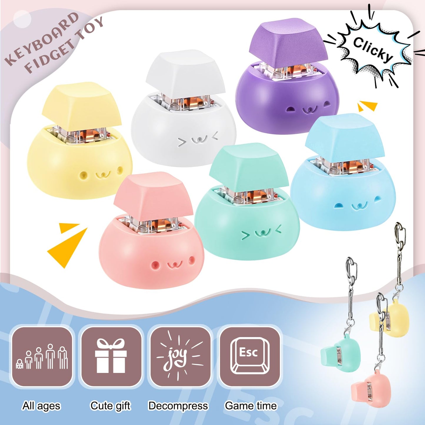 Taiyin 6 Pcs Decompression Toys Keyboard Clicker Toy Keyboard Cube Toy Mechanical Key Toy Keyboard Button Stress Relief for mature-themed Gifts to Relief Pass Time (Cute)