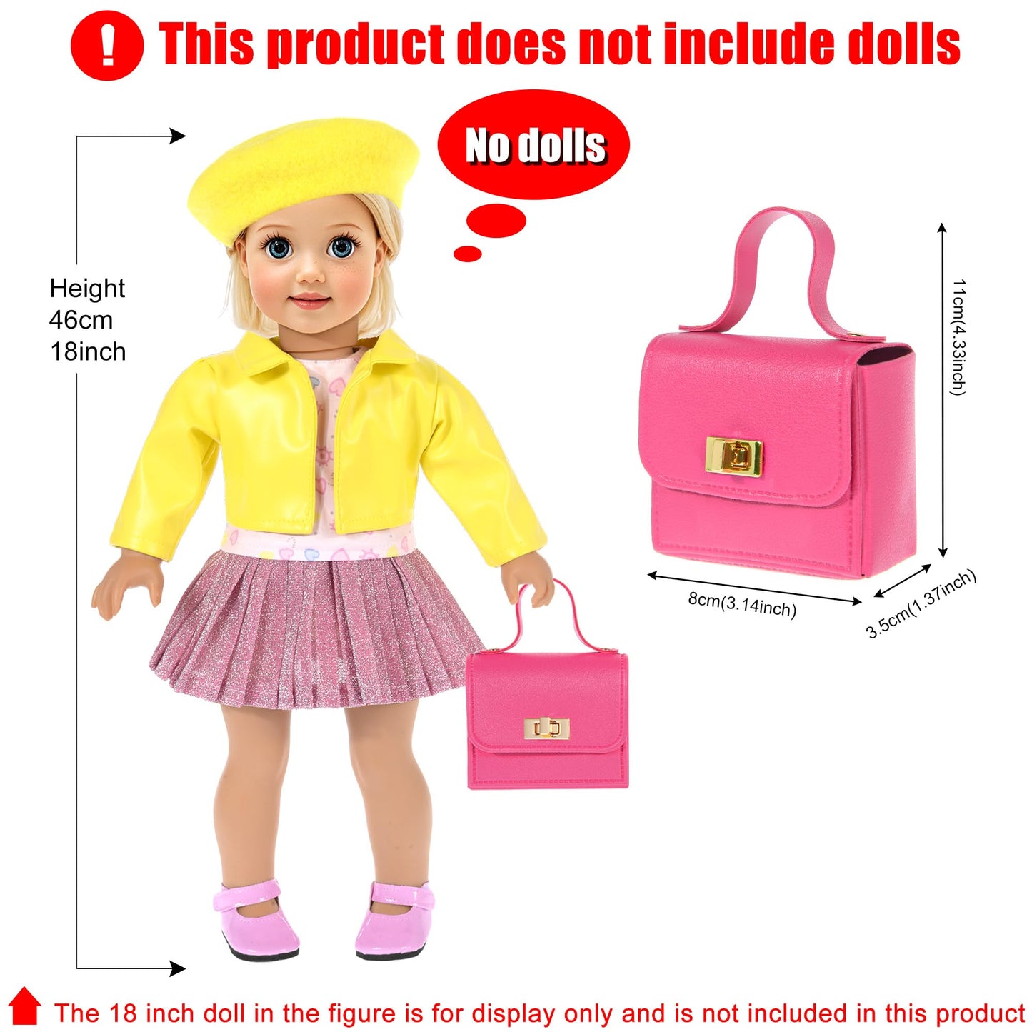 18 Inch Doll Clothes And Doll Accessories Case Luggage Travel Play Set Include Yellow Jacket, Top, Skirt, Hat, Handbag, Glasses, Bracelet... (No Doll)