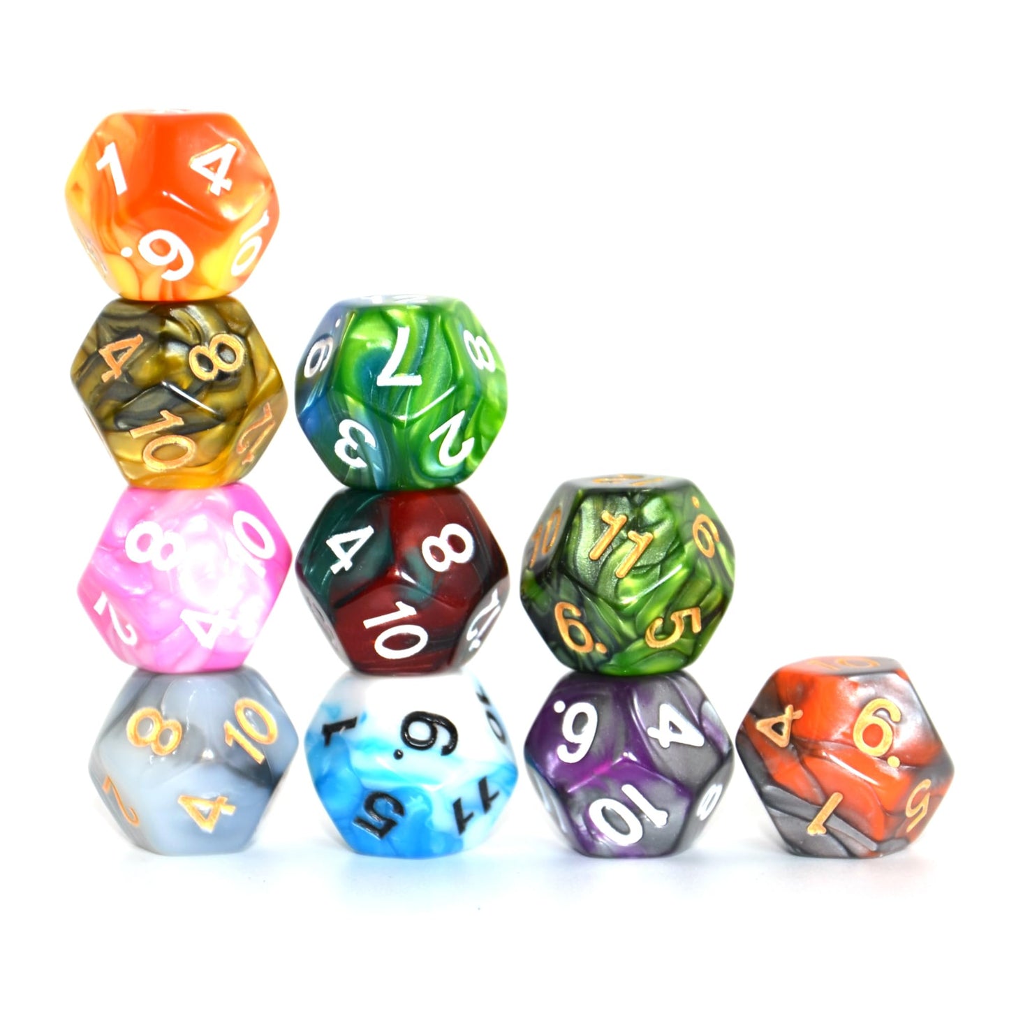 SmartDealsPro 10-Pack D4 D6 D8 D10 D12 Multi Colored Polyhedral Dice for for Dungeons and Dragons DND RPG MTG Table Games (Doubl