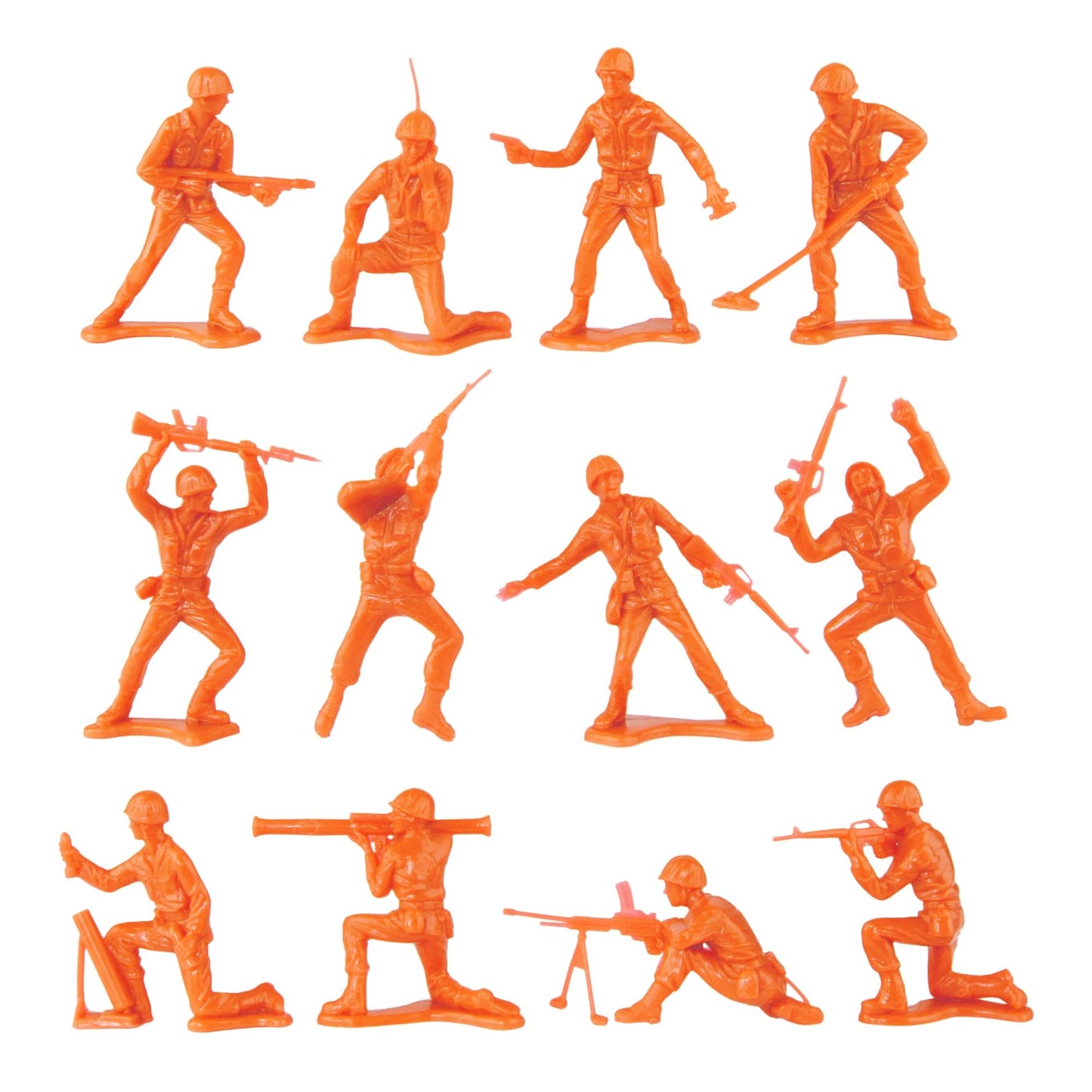 Tim Mee Plastic Army Men - Orange Toy Soldier Figures - 48pc Medium Set - Made in USA