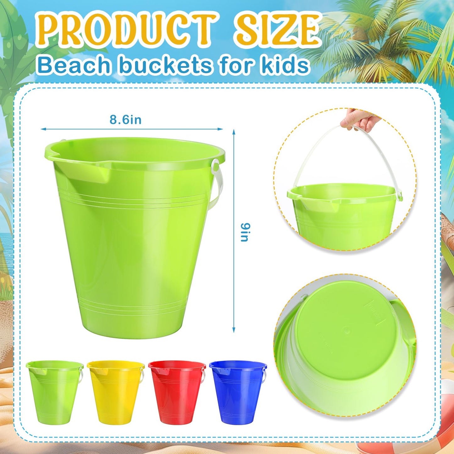 Didaey 24 Pcs Beach Sand Buckets and Shovels Set Includes 12 Pcs 9 Inch Large Sand Bucket and 12 Pcs Shovels Beach Pails Toys fo